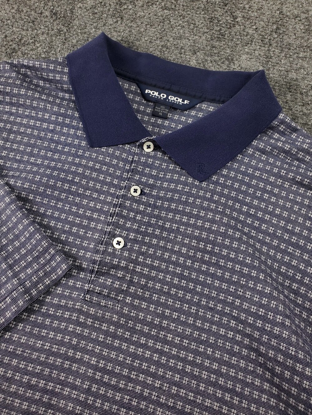 Vintage 90s Polo Golf Ralph Lauren Pima Cotton Polo XL Navy Geometric Print Peru